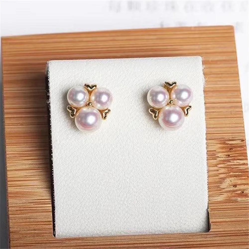 DIY Pearl Accessories S925 Pure Silver Ear Stud Empty Holder Fashion K Gold Edition Pearl Earring Holder Fit 5-6mm Round Beads