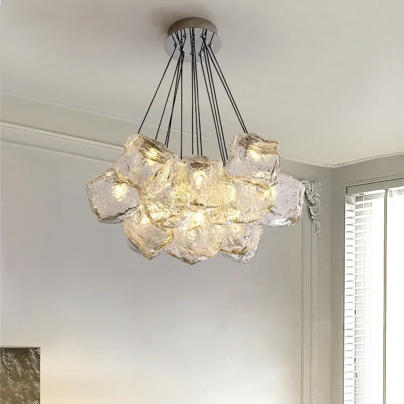 Modern Warm Romantic Bedroom Chandelier Luxury Simple Glass Ice Cube Led Lamp for Living Dining Room Pendant Lighting Home Decor