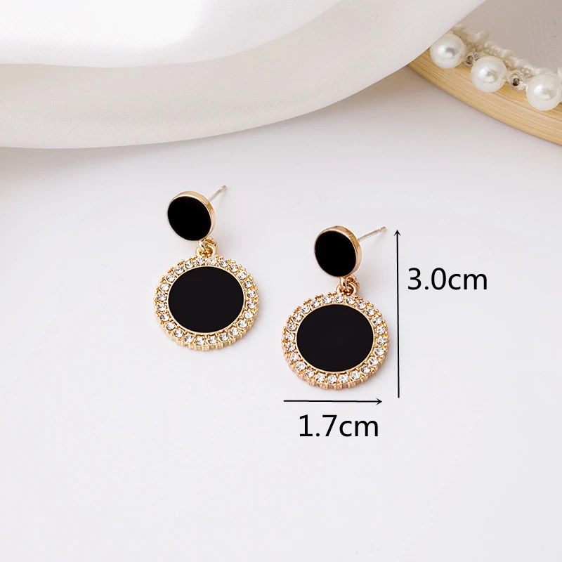 Rock Black Color Heart Dangle Earrings for Women Geometry Round Flower Leaf Butterfly Crystal Brincos Party Jewelry Holiday Gift