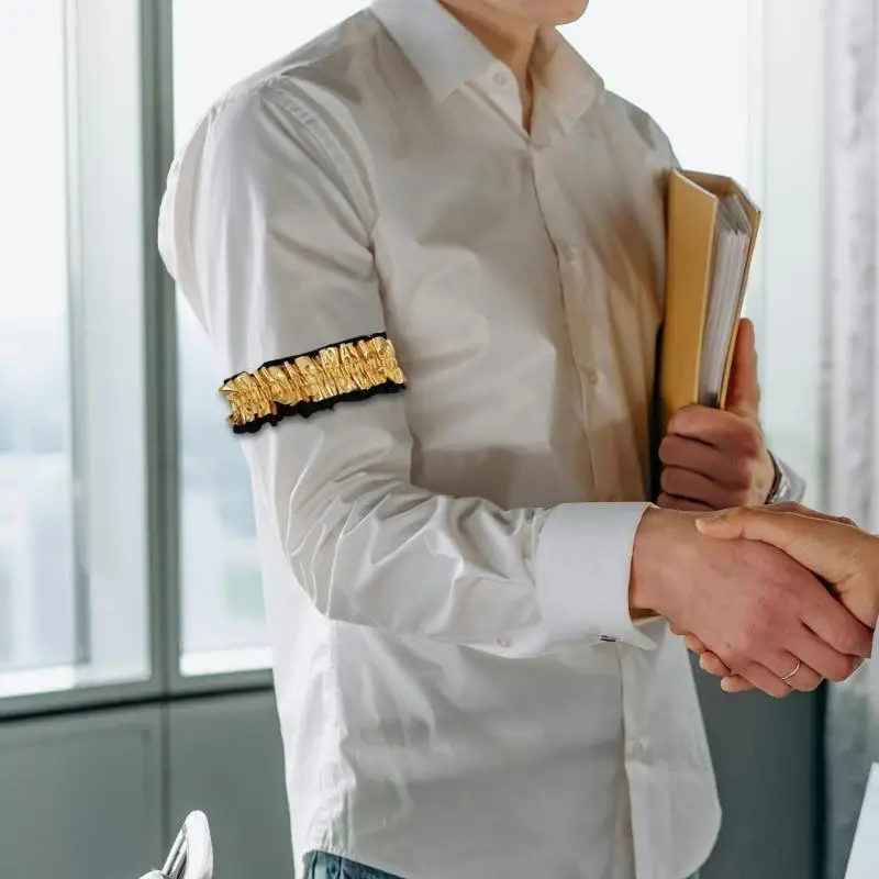 

R1WE Рубашка с рюшами на рукавах и подвязками на рукавах для делового костюма, свадебной рубашки