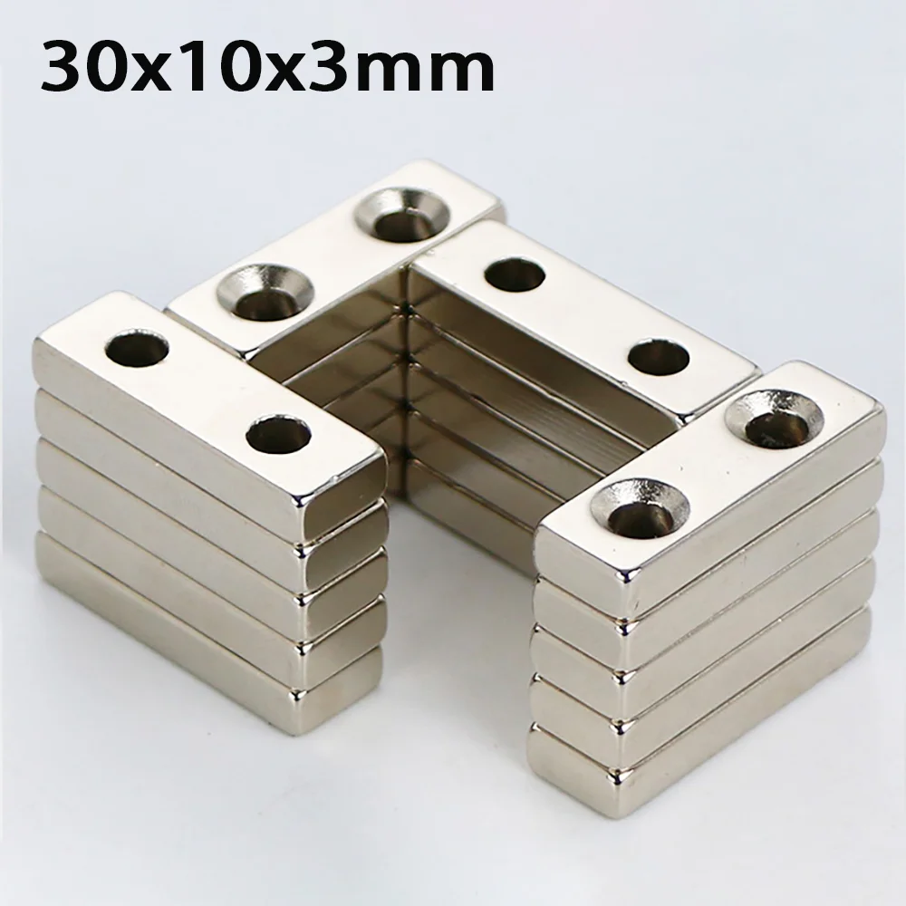 

30x10x3mm Neodymium Magnets with Double Holes Square Magnets Nickel Plated Super Powerful Magnets for Refrigerator DIY Crafts