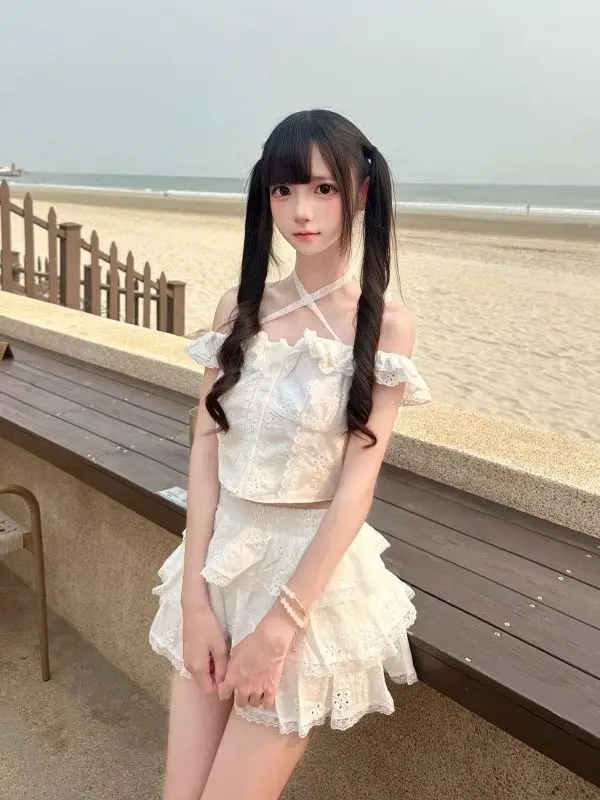 

Sexy Sweet Spicy Pure Desire Girl Design Top Cake Skirt Two Piece Set Summer New Women's Fashion Set High Waist Short Sleeve