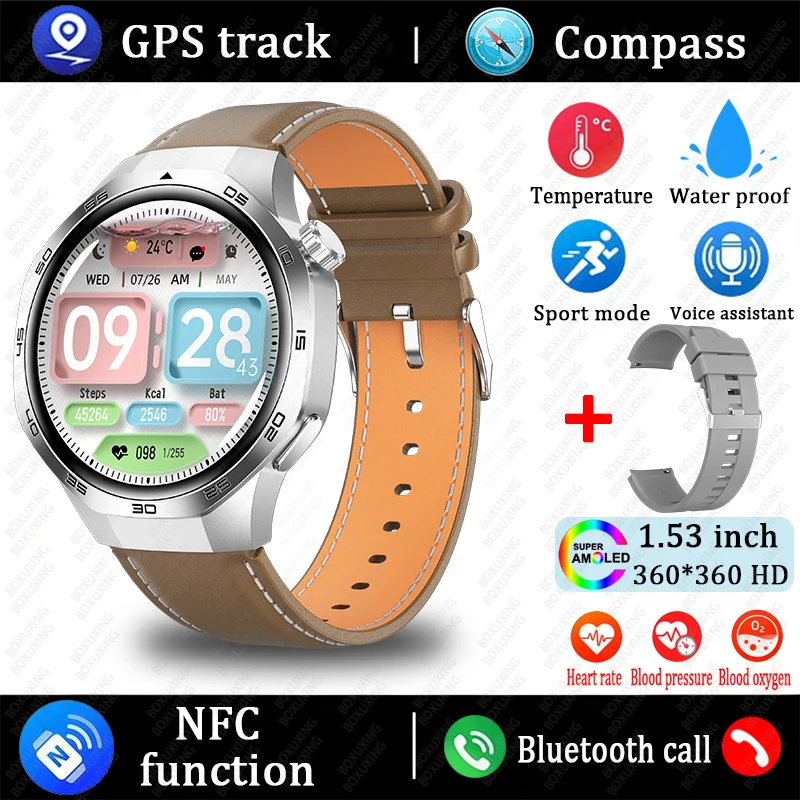 2025 New For Huawei Xiaomi GT5 Pro Smart Watch Men AMOLED HD Screen GPS NFC Heart Rate Bluetooth Call IP68 Waterproof SmartWatch
