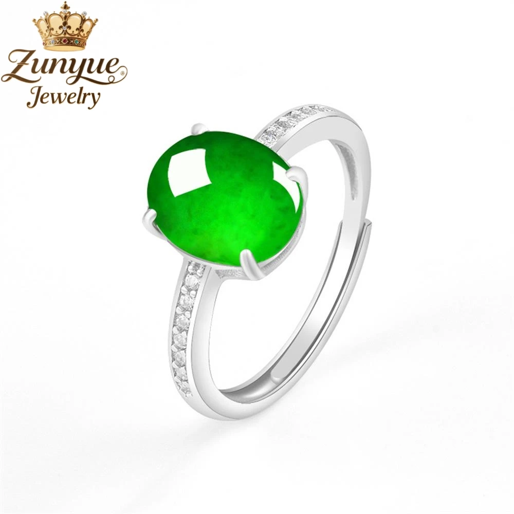 S925 الفضة الطبيعية اليشم يانغ الأخضر البيضاوي البيض الوجه الدائري الفاخرة جودة الأزياء غرامة مجوهرات رائعة أنيقة سحر هدية شعبية #1