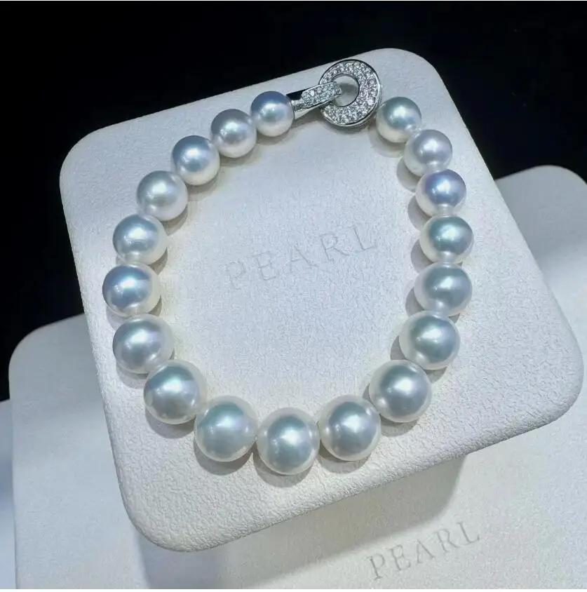 gorgeous 10-11mm south sea round white pearl bracelet7.5-8"
