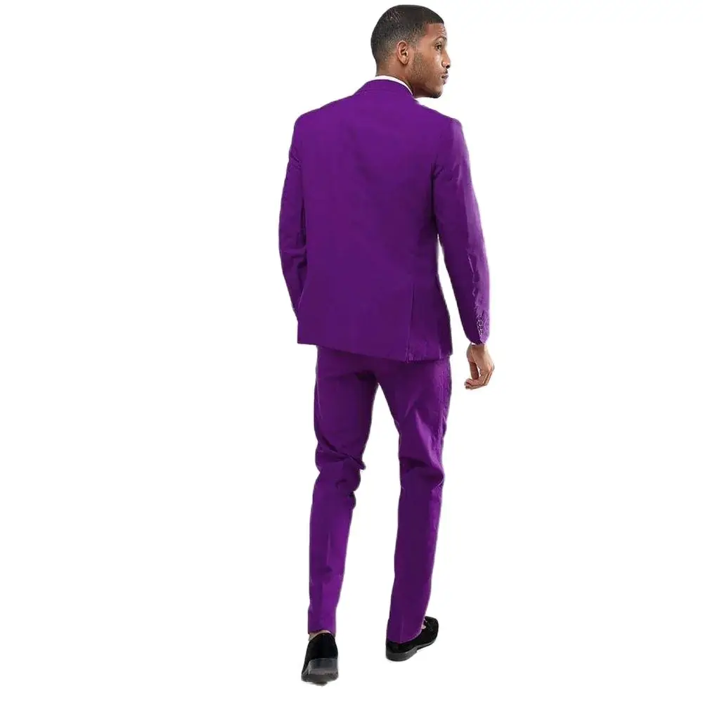 Formal Purple Slim Fit Men Suits Single Breatsed Peak Lapel Regular Length Luxury 2 Piece Jacket Pants Outfits Party Full Sets