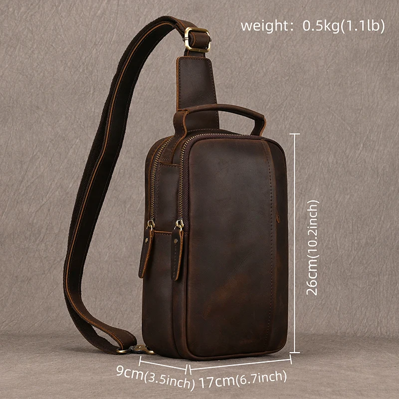 Men Sling Chest Bag Retro Crazy Horse Leather Crossbody Bags For IPad Phone Casual Messenger Cow Leather Shoulder Bag Gift