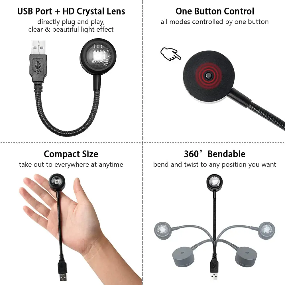USB ضوء الغروب الهاتف المحمول التصوير الذاتي ضوء LED قوس قزح النيون ليلة كشاف ضوئي التصوير جدار مصباح لتهيئة الجو