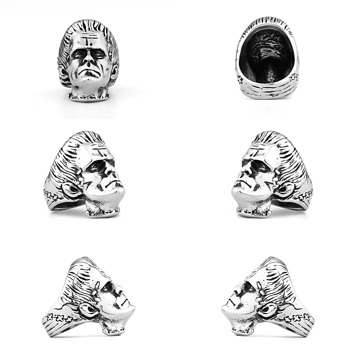 الرجعية فرانكنشتاين رئيس صورة التيتانيوم الصلب خاتم رمز الإيمان الرجال الشرير الفولاذ المقاوم للصدأ خاتم اكسسوارات #5