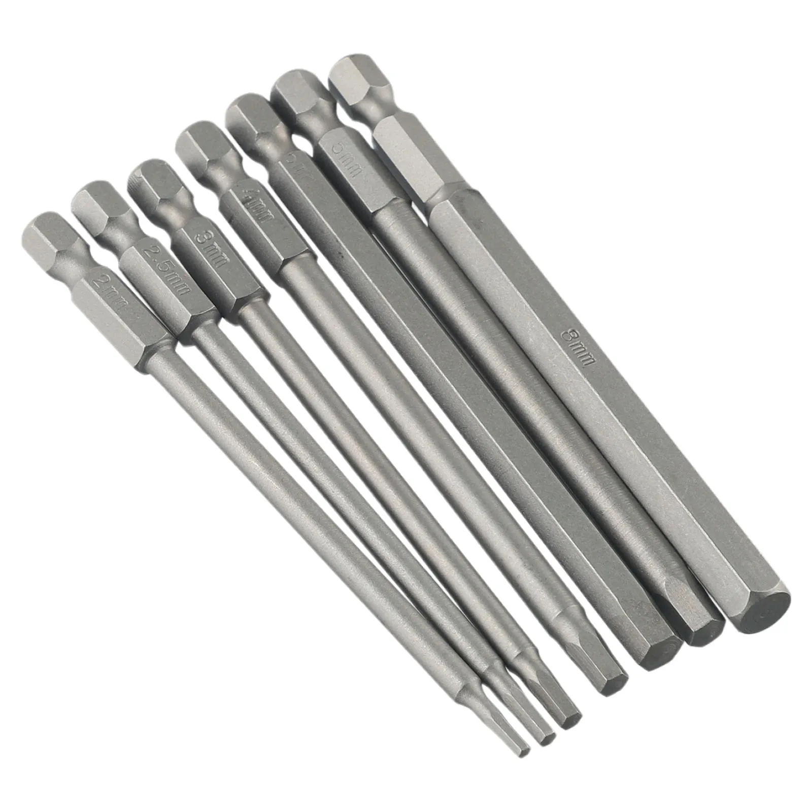 7PCS 100mm Length Metric Hex Head Wrench Drill Bit Magnetic Hex Screwdriver Set H 2/2.5/3/4/5/6/8mm Hand Tools Accessories