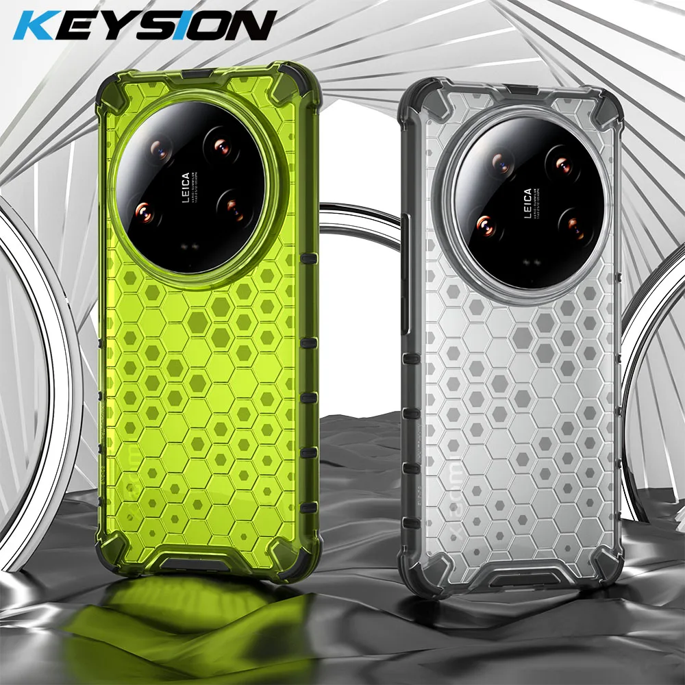 KEYSION Schokbestendig Armor Case voor Xiaomi 14 Ultra 5G 14 Pro 13 Ultra Siliconen + PC Transparante Honingraat Telefoon cover voor Redmi A3