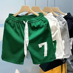 Letnie męskie z krótkim nadrukiem Streetwear sportowe w stylu Vintage spodnie z szerokimi nogawkami proste spodenki do koszykówki na świeżym powietrzu