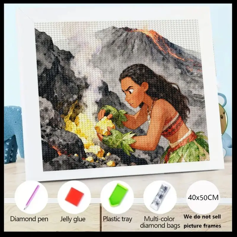 

1 шт. Набор алмазной живописи Disney Moana Adventure, 5D полная дрель, тропическая принцесса, художественное ремесло, сделай сам, вулканская сцена, лава и светящаяся сто