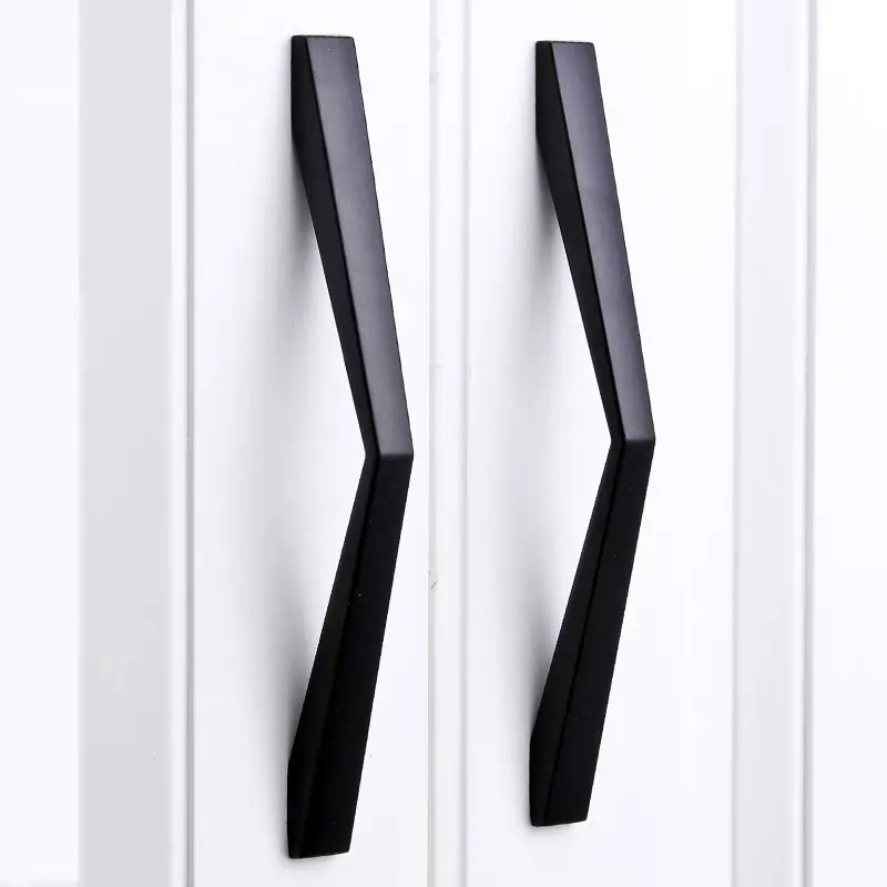 Matte Black Kitchen Cabinet Handles and Knobs Longer Wardrobe Cupboard Pulls Modern Furniture Door Hardware Bedside Drawer Knobs