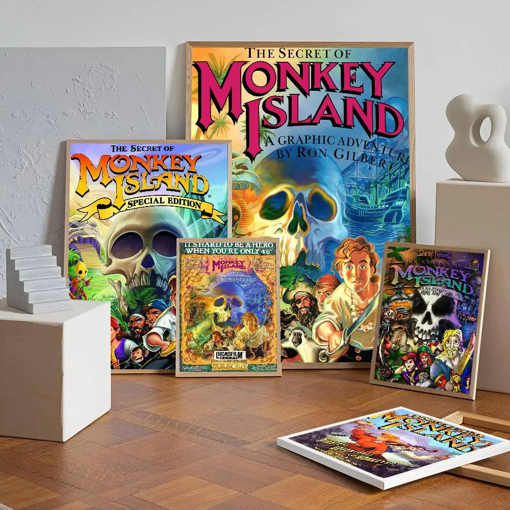 Póster artístico autoadhesivo del secreto de la isla de los monos, pegatina de papel blanco, decoración de pared para habitación, Bar y cafetería, bricolaje