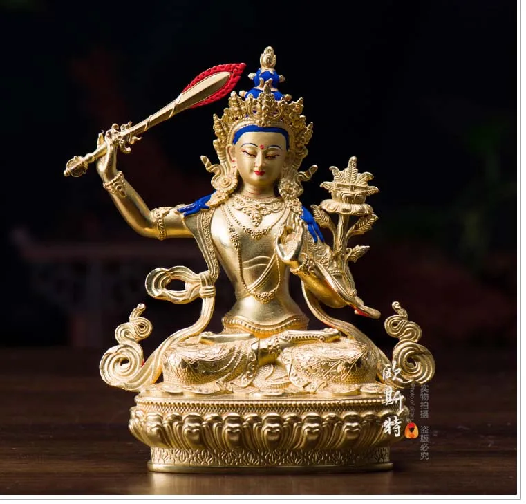 High grade Buddha figure - HOME hall TOP  Buddhism gold-plated Manjusri statue-16CM