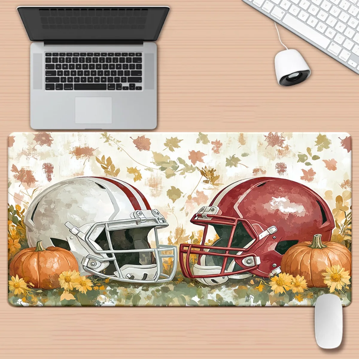 

Football Helmets Pumpkins Autumn Leaves Extended Gaming Mouse Pad Rubber Desk Mat Office Mat