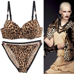 2024 New Sexy Leopard Print Underwear For Women Push Up Bra Sets Seamless Elastic Waistband Female Lingerie