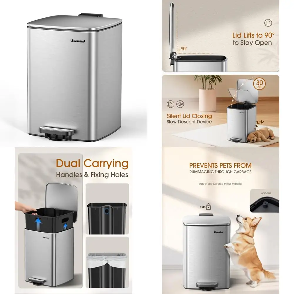 

Footstep Activated 20 Liter Kitchen Trash Can with Lid, Large Capacity Garbage Bin for Home and Office Use