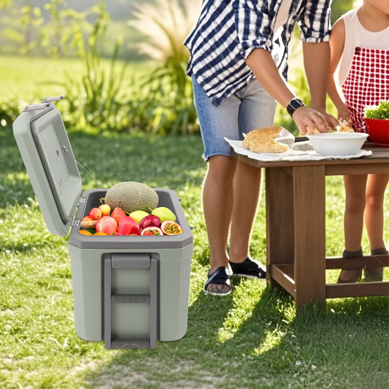 Wheeled Cooler, 47.5QT Insulated Hard Cooler with Wheels Portable Ice Chest Box, Drybox Cooler with Handle, Keeps Ice Up to 24h, Suitable for Camping, Boating & Fishing