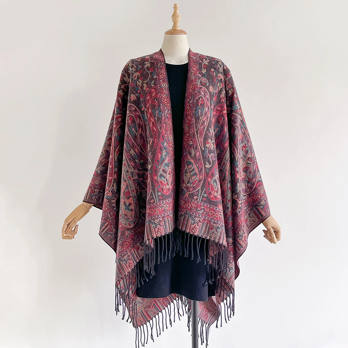 

Зимнее женское теплое большое шаль в национальном стиле с разрезом, двустороннее утолщенное одеяло, роскошный шарф, женский теплый плащ из пашмины