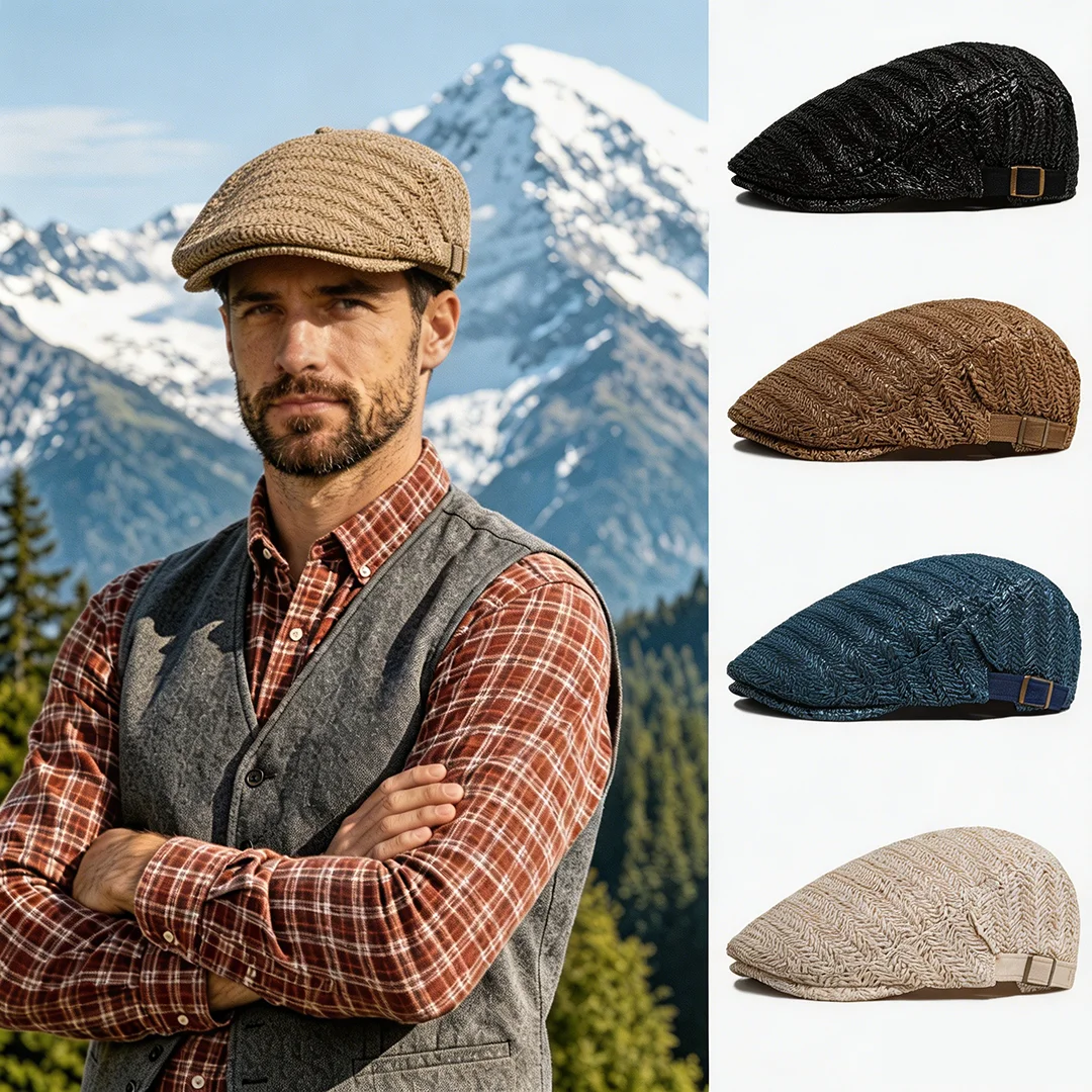 1pc Old Money Style Breathable Straw Berets for Men Women Sp