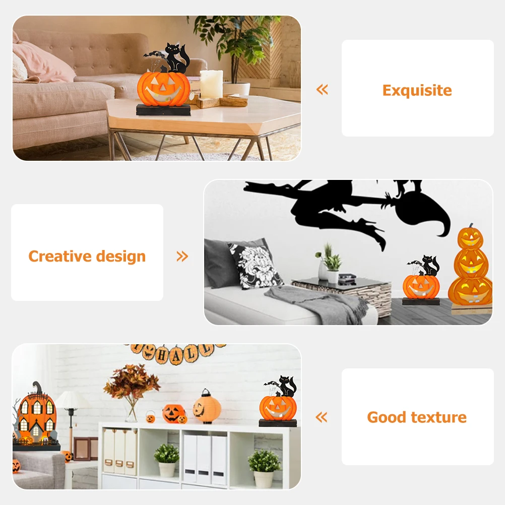 

Wooden Lamp Halloween Decor Operated Desktop Party Festival Ornament Home Decoration Light Up Pumpkin Halloween Pumpkin