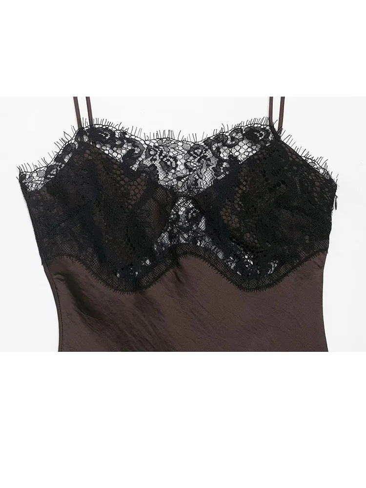 HH Abito da donna senza maniche in raso di pizzo asimmetrico versatile di nuova moda femminile elegante abito da festa con cerniera sexy senza schienale