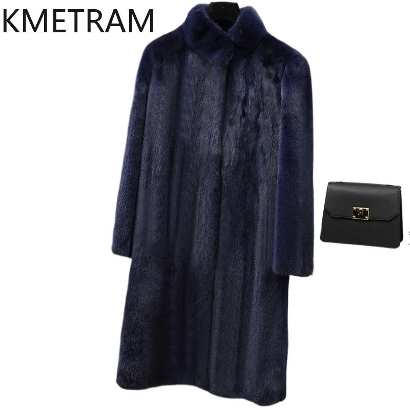 KMETRAM Real Mink Fur Jacket Woman New in Outerwears Fashion Warm Winter Womans Clothing Long Fur Coat for Women куртка женская