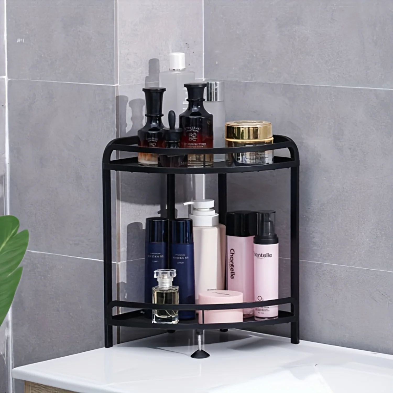 1pc 2-Tier Metal Bathroom Countertop Organizer, Triangular Multifunctional Corner  Rack, Space-Saving Shelf For Toiletries & Cos