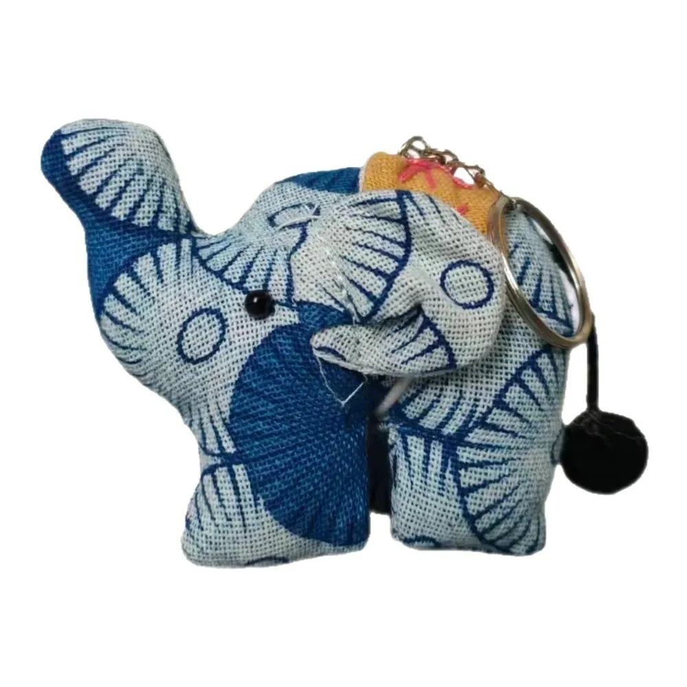 

Синий брелок-слон из тайской ткани, плюшевый кулон в виде животного, ручной работы, случайный цвет, брелок Ганеша, культурный сувенир