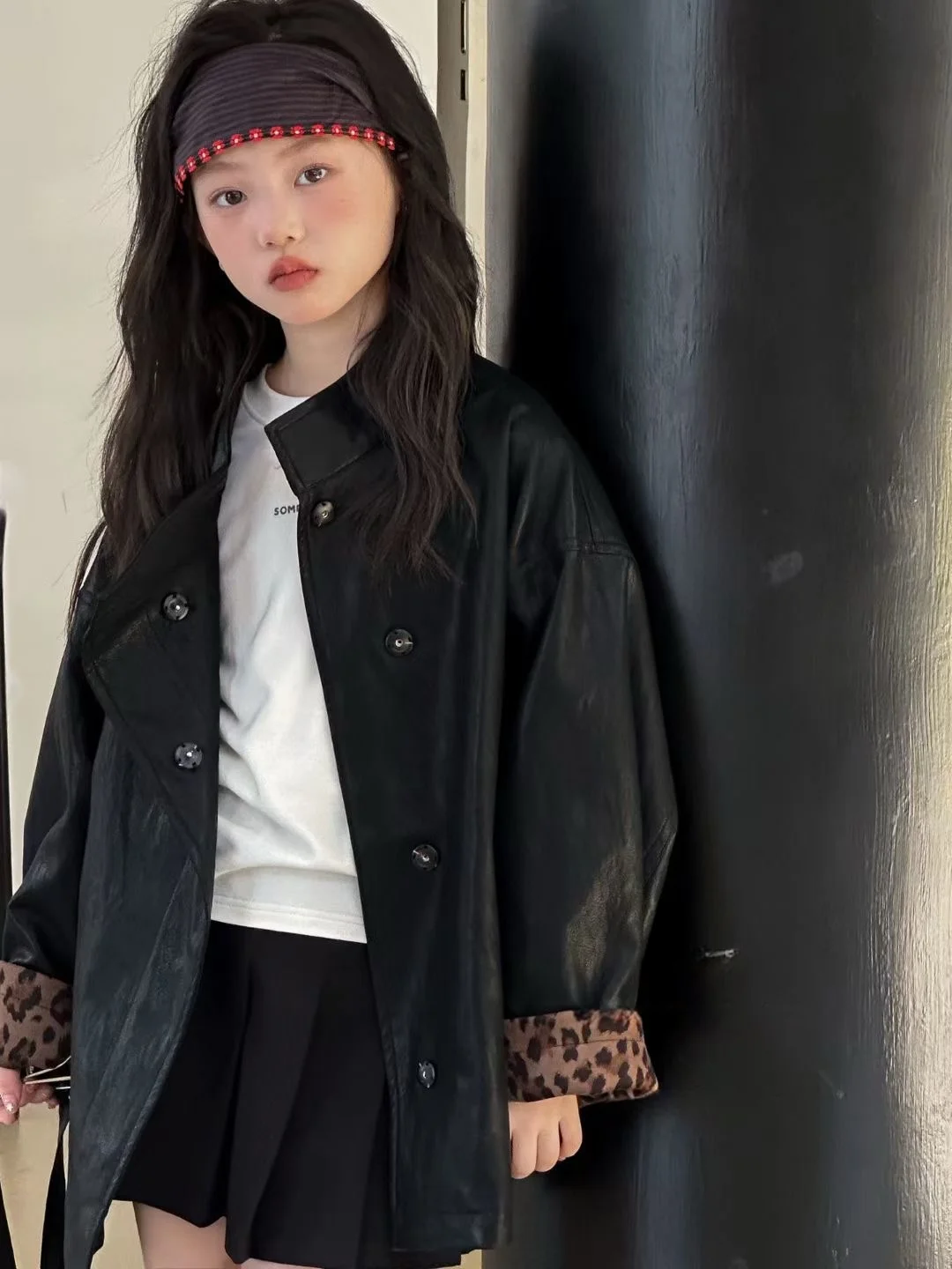

Baby Girls PU Leather Jacket Ages 4-14Y Kids Classical Fashion Coat Tween Girl Vintage Outwear Child Korean Style Black Jacket