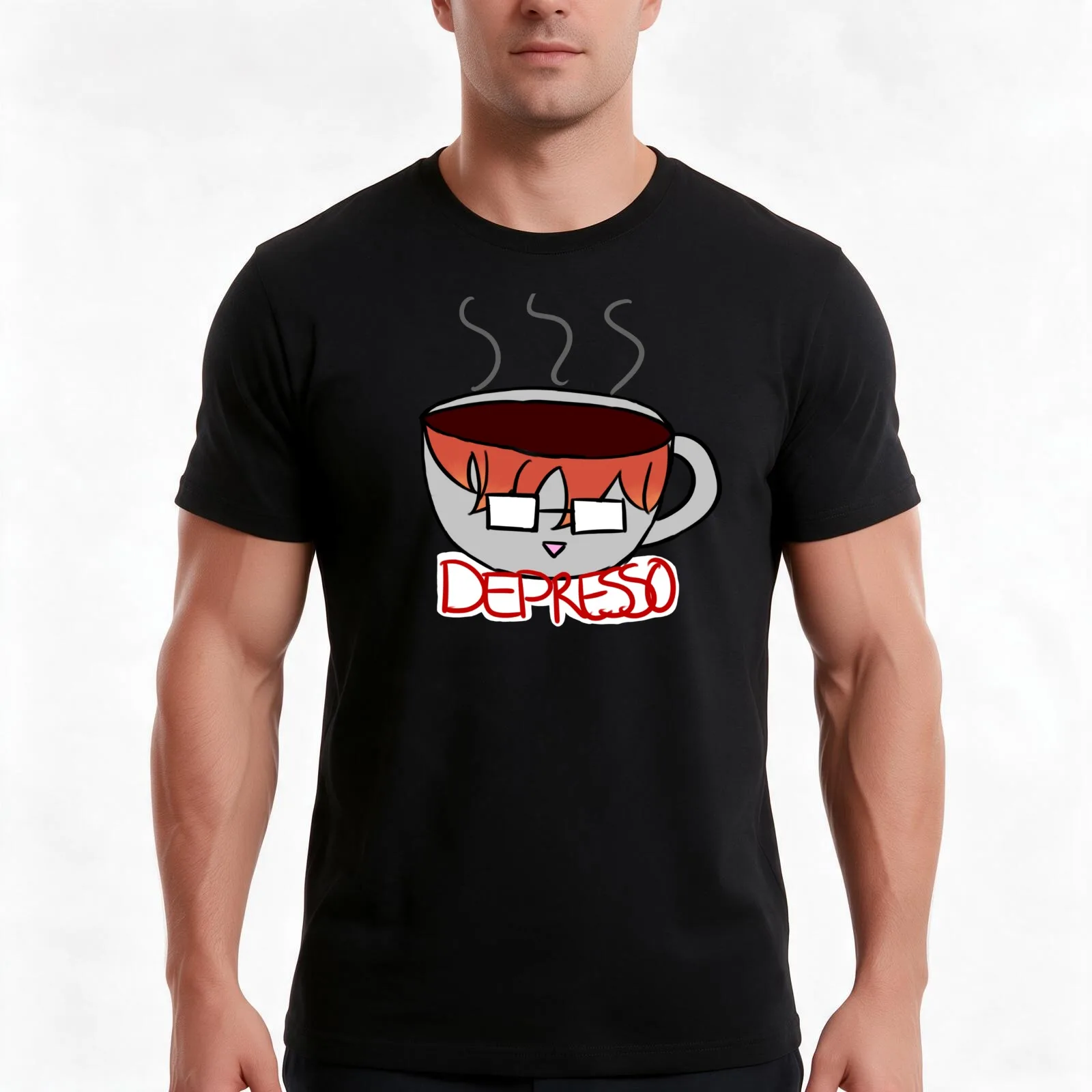 707 - Depresso T-Shirt, Summer Casual Cotton Tee, Oversized Streetwear Tops, Vintage Graphic Print, Loose Fit Short Sleeve