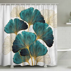 Green Ginkgo Biloba Shower Curtain Gold Ginkgo Leaves Modern Bathroom Shower Curtains Set Waterproof Botanical Bath Curtain Sets