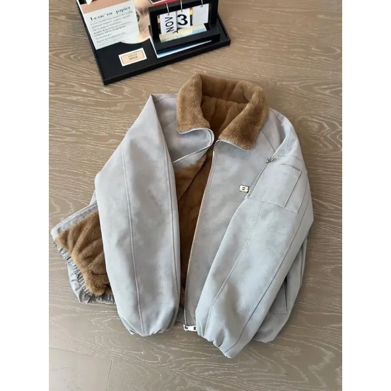 

Мужская зимняя куртка из искусственной кожи с воротником-стойкой, утепленная, с начесом из овечьей шерсти, цельная, рабочая, хлопковая...