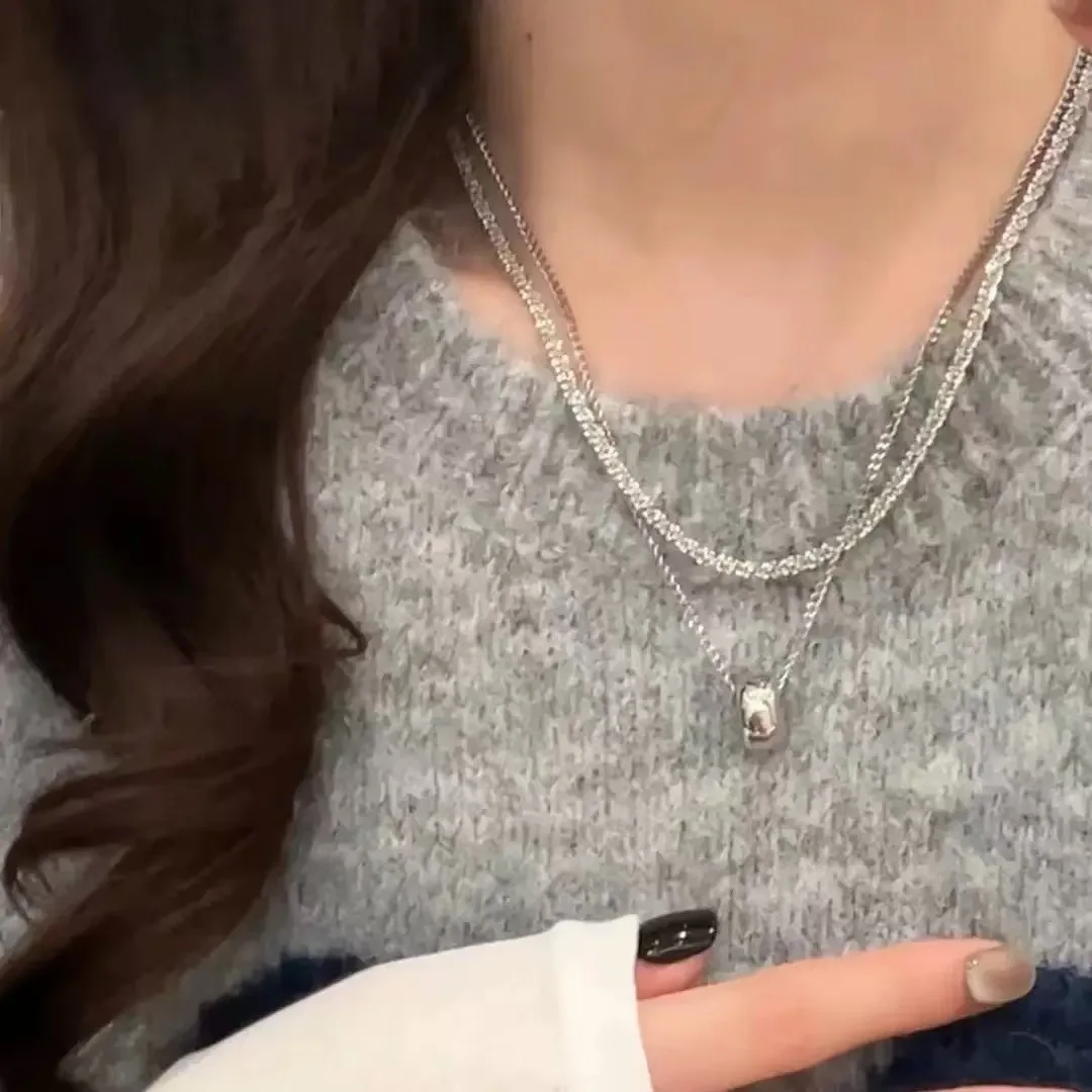 

Double layered circular long pendant necklace women's new sweater chain accessory