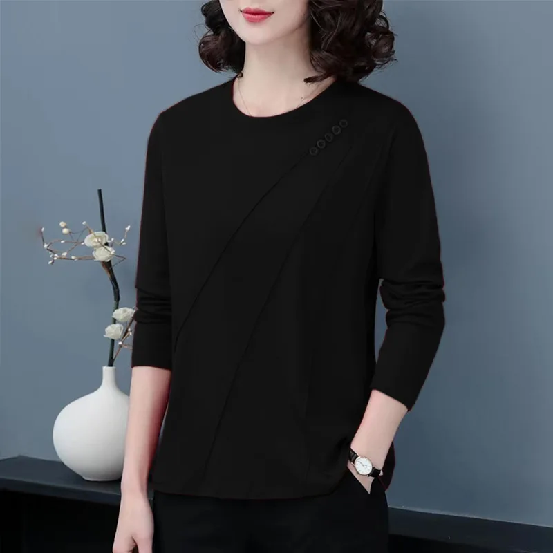 2024 Spring Autumn Women Simple Casual Solid All Match Basic T Shirt Female O Neck Long Sleeve Loose Pullover Tops Ropa De Mujer