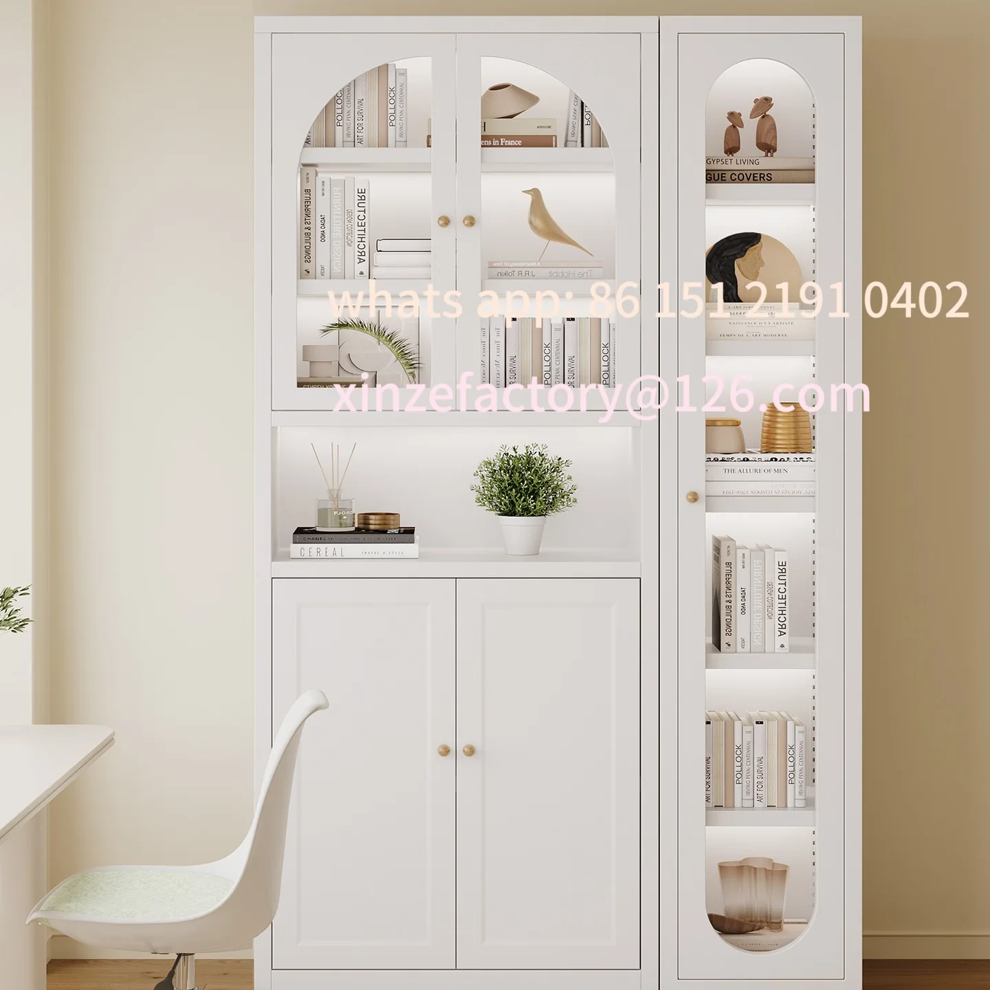 Customizable Steel Bookcase with Glass Door Dustproof Bookshelf Iron Display Document Storage Formaldehyde-Free Bookcase