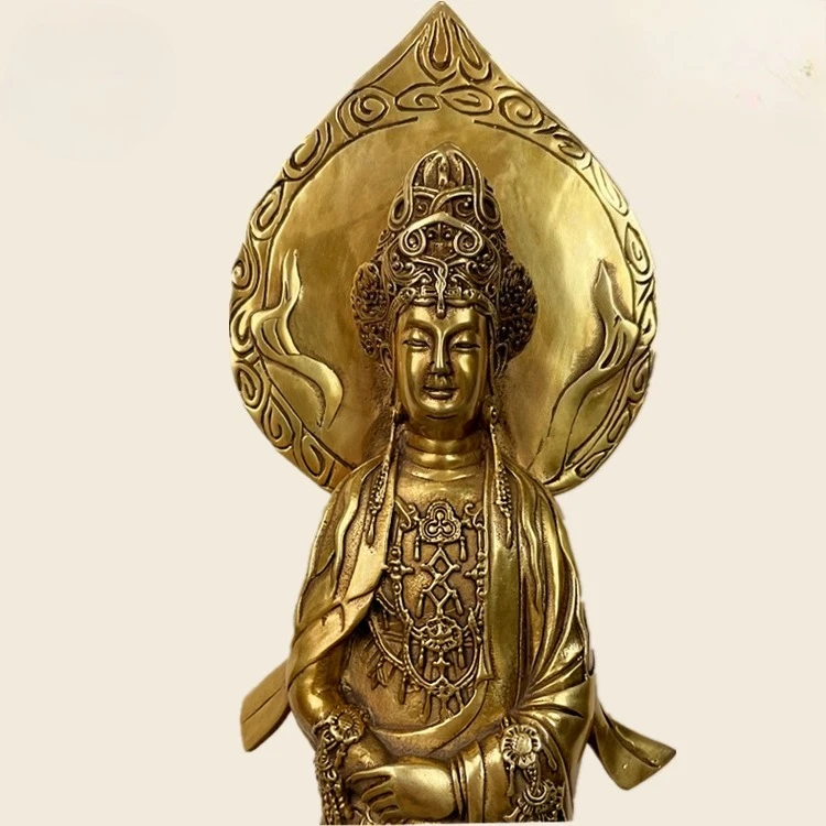 Feng Shui Brass Ornaments Guanyin Bodhisattva Counting Beads Buddha Statue