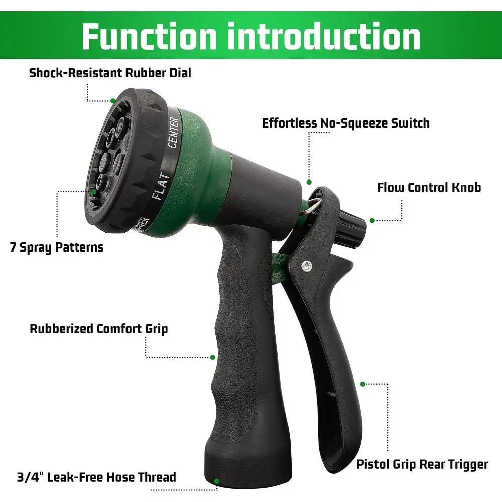 7-Pattern Garden Hose Nozzle with Leakproof Design for Watering, Cleaning, and Car Washing
