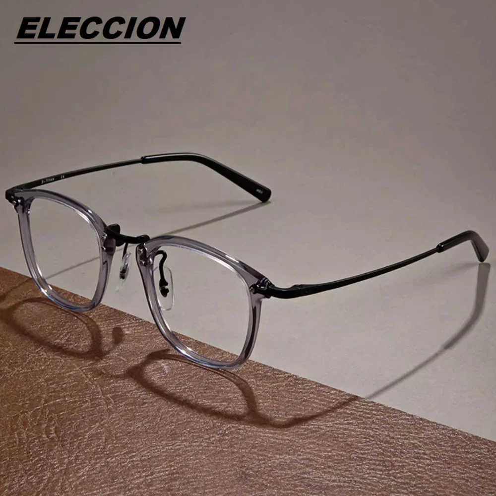 

ELECCION High Quality Handmade Eyeglass Frames Men Pure Titanium Acetate Glasses Frame Women Optical Myopia Eyewear Transparent