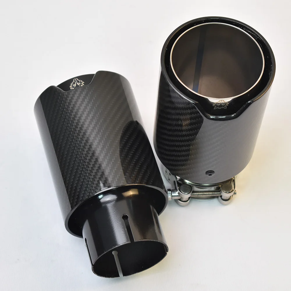 1Piece 93mm Outlet Car Universal M Performance Glossy Black Exhaust Pipe  Carbon Fiber Muffler Tip  For E63