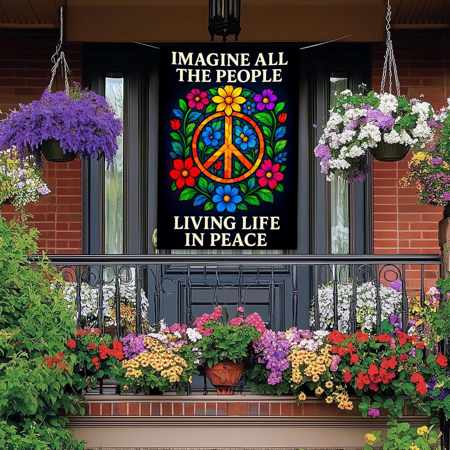 House Flag 28x40 Inch Double Sided Inspirational Peace Symbol Garden Flag with Colorful Floral Design for Yard Banner Porch  llz