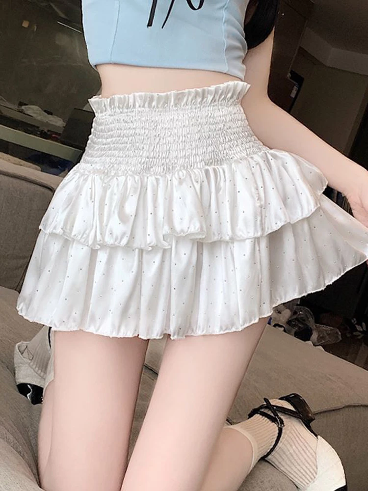 Streetwear Y2k Ruffles Pink Mini Skirts Women Sweet Kawaii High Waist A Line Skirt Summer Korean Fashion Black Ball Gown Skirts