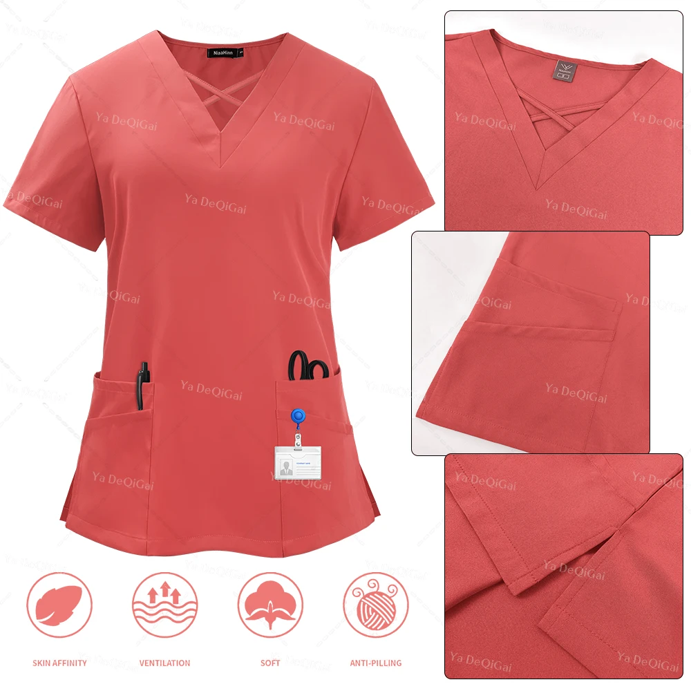 Ternos de beleza para médico e enfermeira, Uniformes de enfermagem, Medical Scrub Set, Roupas multicoloridas, Bolso, Calças retas, Doutor, Médico, Moda