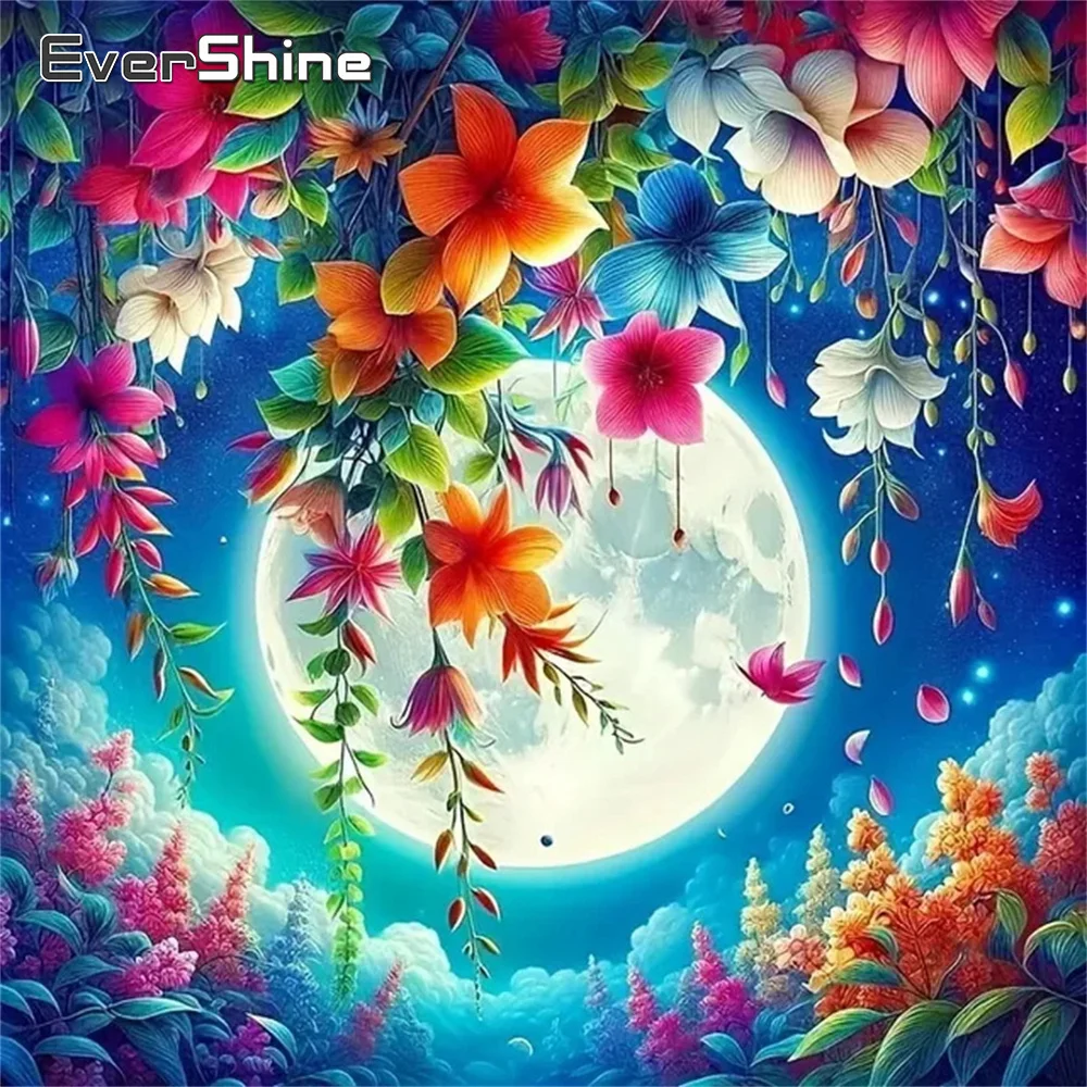 Evershine New Arrival Diy Diamond Painting Moon Wall Decoration Diamond Embroidery Flower Needlework Home Decor