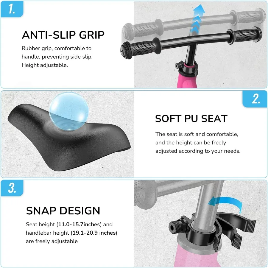 Bicicleta de equilíbrio para crianças de 2 anos, brinquedo para 18 meses a 5 anos, ajuste sem ferramentas, presentes de aniversário para meninos e meninas de 2 a 3 anos