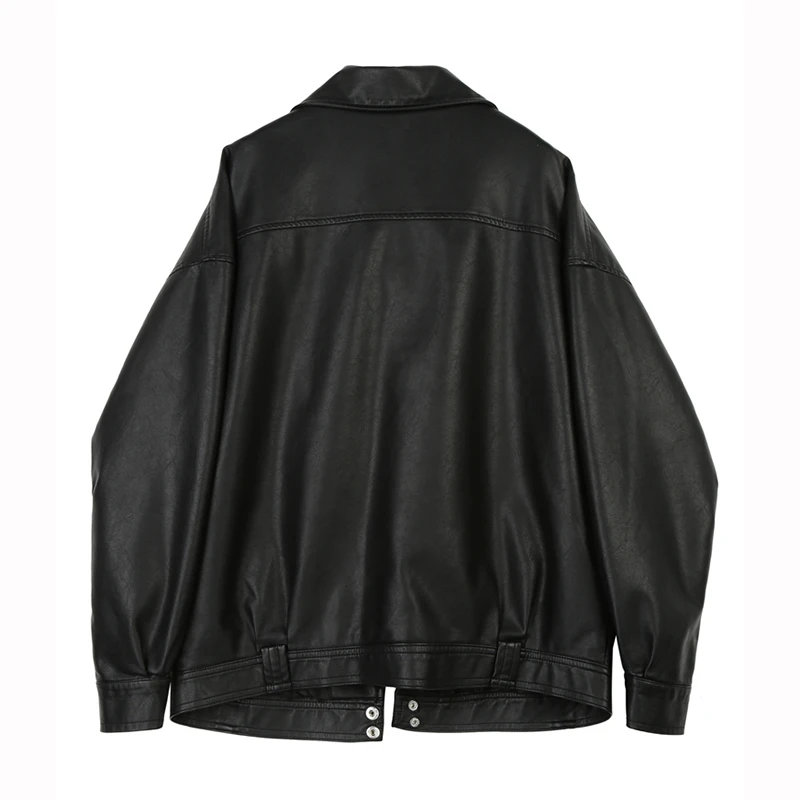 Coreano preto curto jaqueta de couro falso primavera outono novas mulheres soltas casual lapela manga longa couro do plutônio jaqueta motociclista streetwear