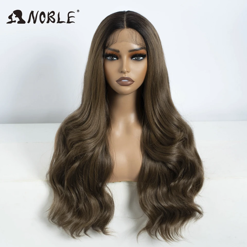 Noble Synthetic Lace Front Wig Long Wavy Wig 26 Inch Lace Part Body Wavy Lace Wig For Women Brown Ombre Blonde Cosplay Wig