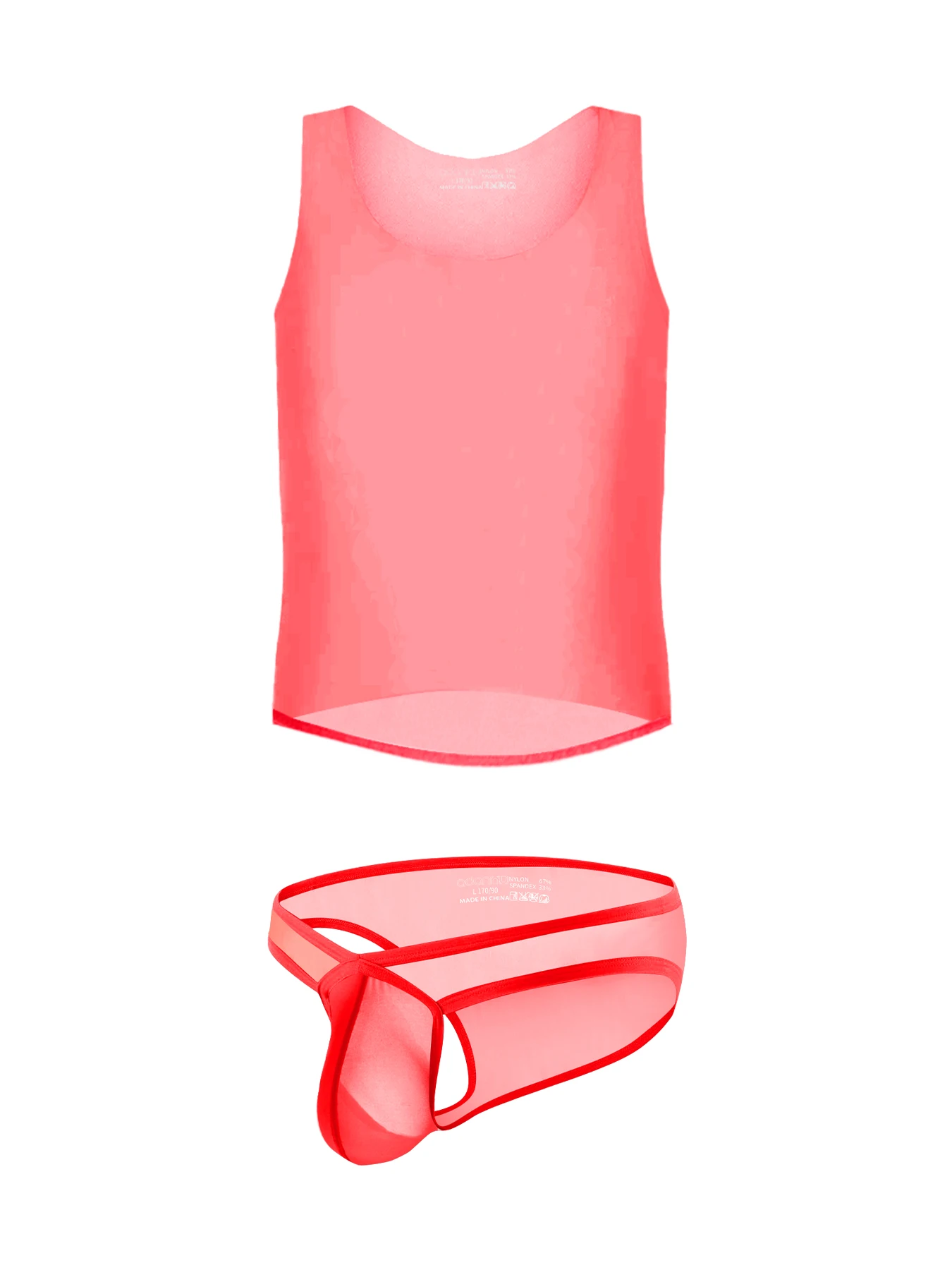 ADANNU Volledig transparant mesh GAY hoge elasticiteit sneldrogend ademend slank herenvest panty set transparant